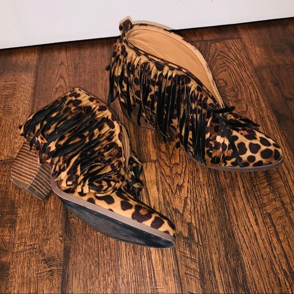 cheetah fringe booties